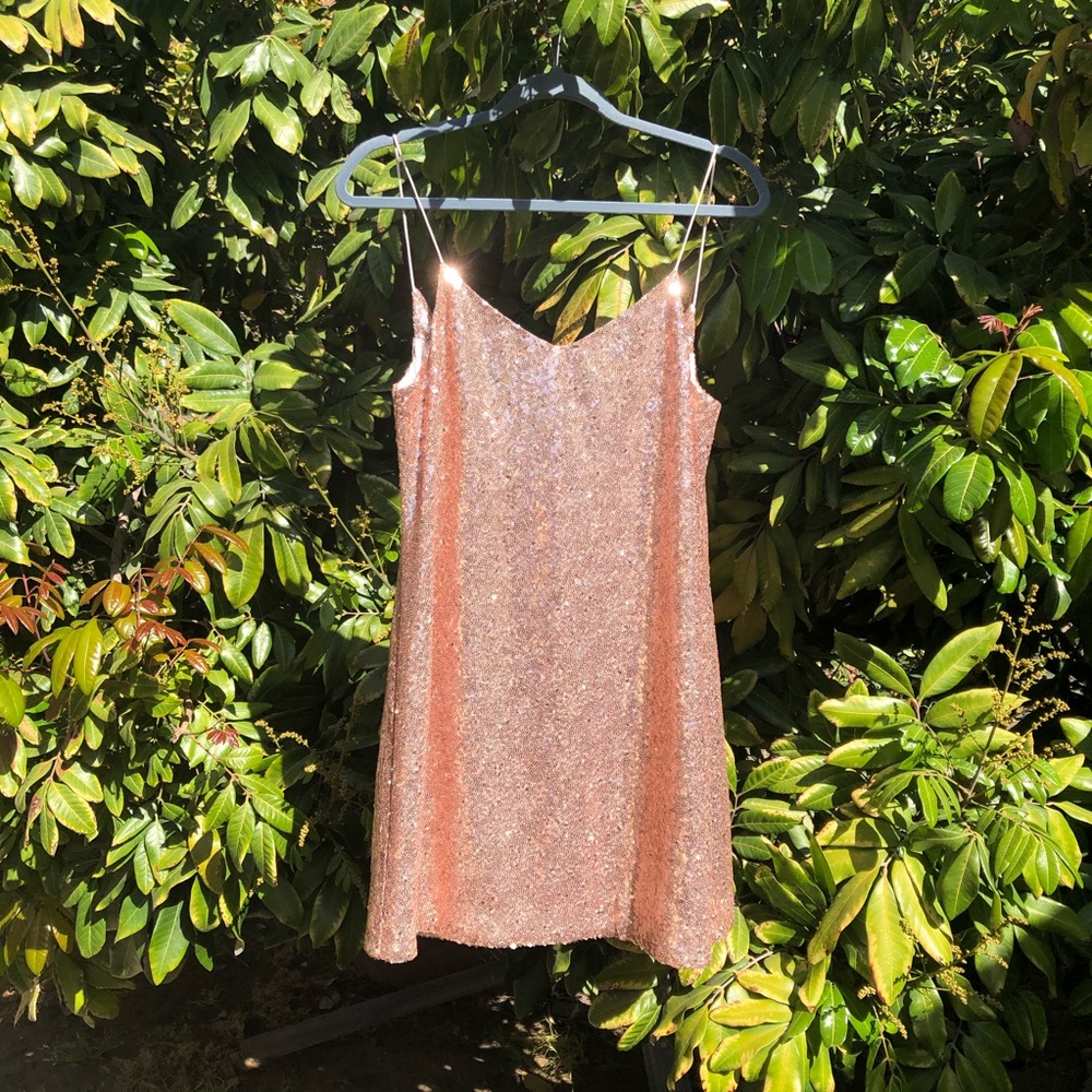 NWOT nbd pink sequin metallic mini dress